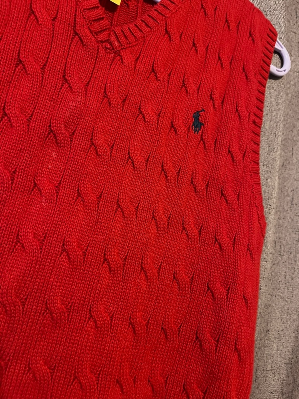 NWOT Polo by Ralph Lauren Red Cable-Knit V-Neck Sweater Vest - Picture 3 of 5